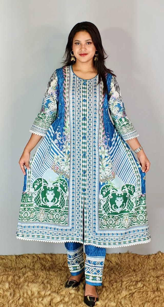 Digital Printed Traditional Floral Cotton 2Piece Dress! 💃👗