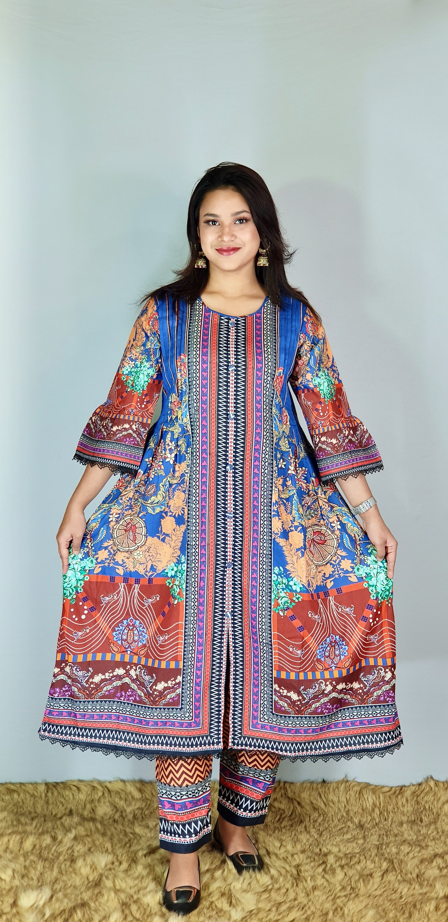 Digital Printed Traditional Floral Cotton 2Piece Dress! 💃👗